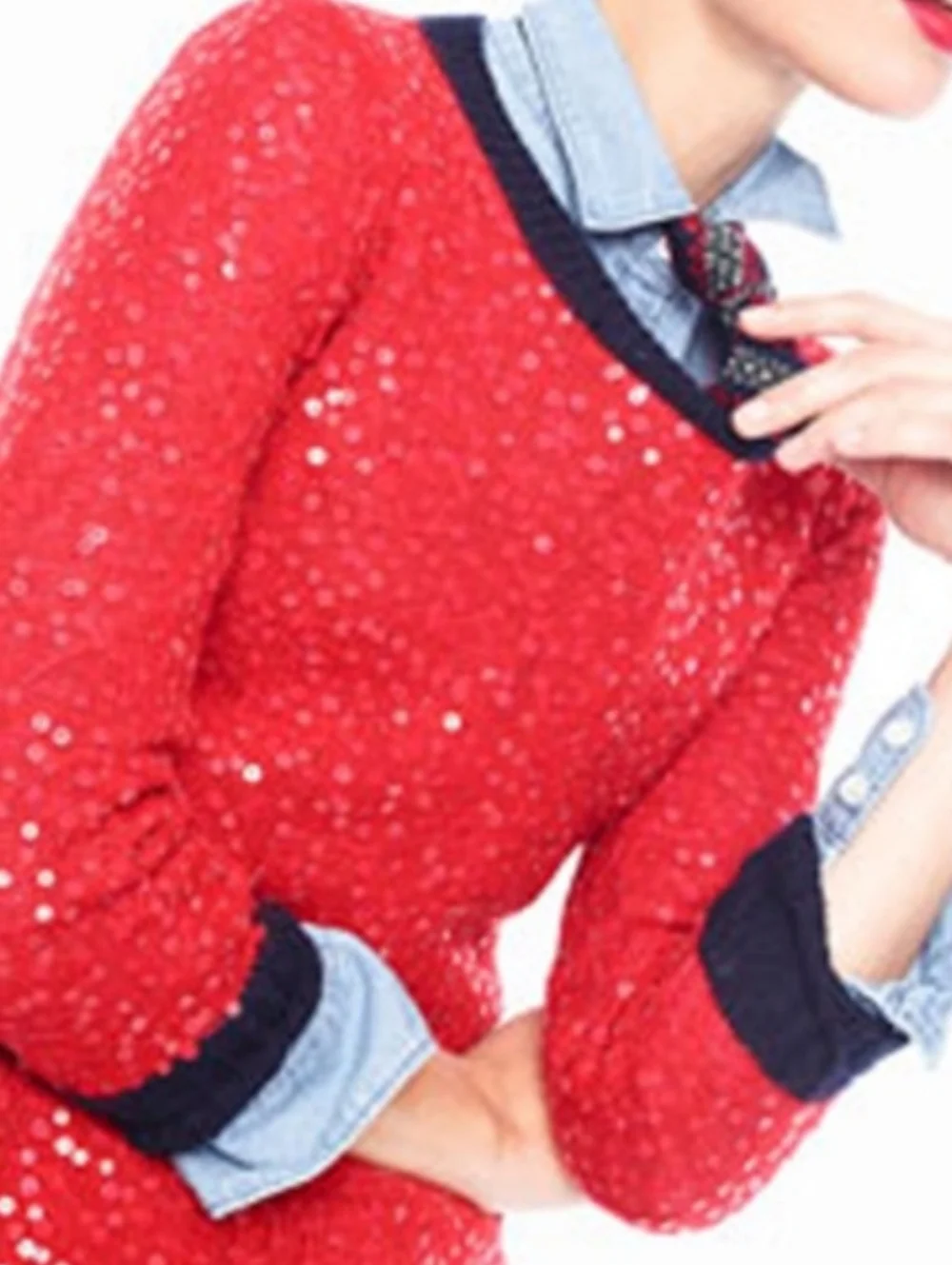 J CREW WOMEN'S RED SEQUIN MERINO WOOL SWEATER SIZE MEDIUM